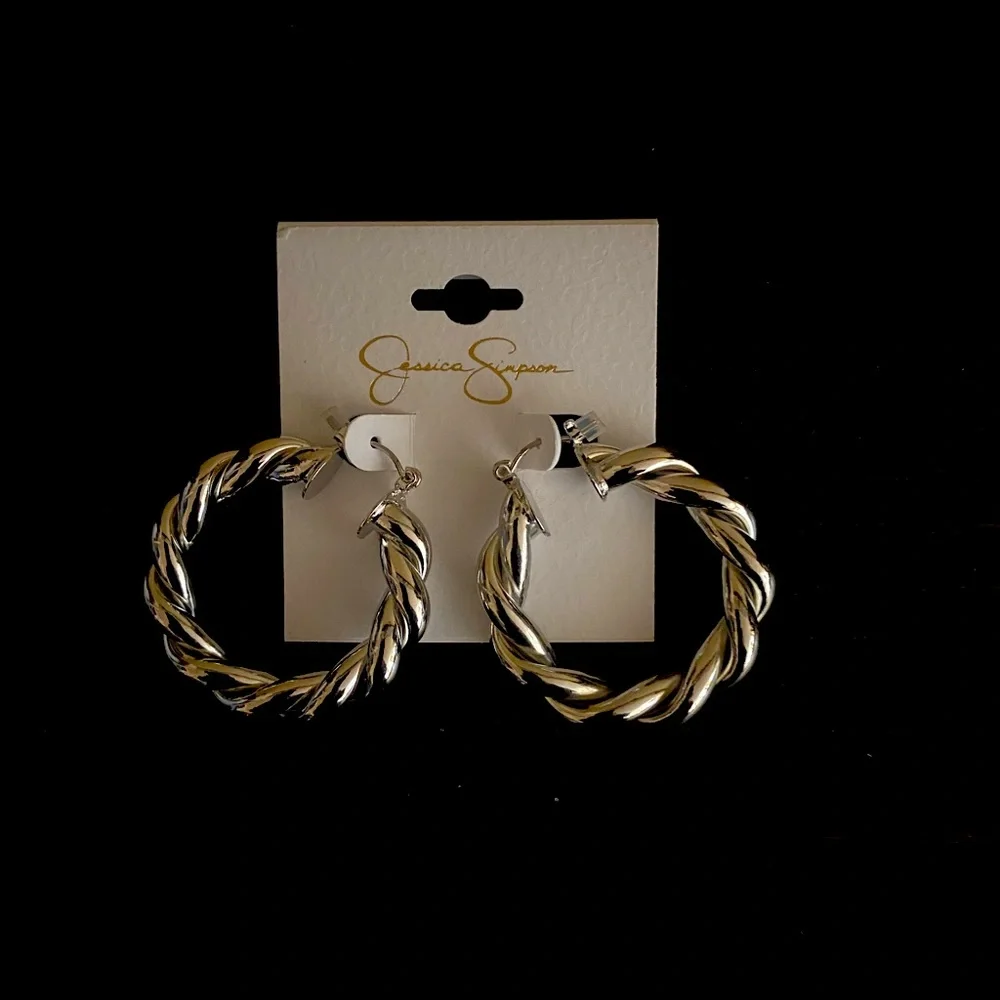 NEW Jessica Simpson silver twisted earrings